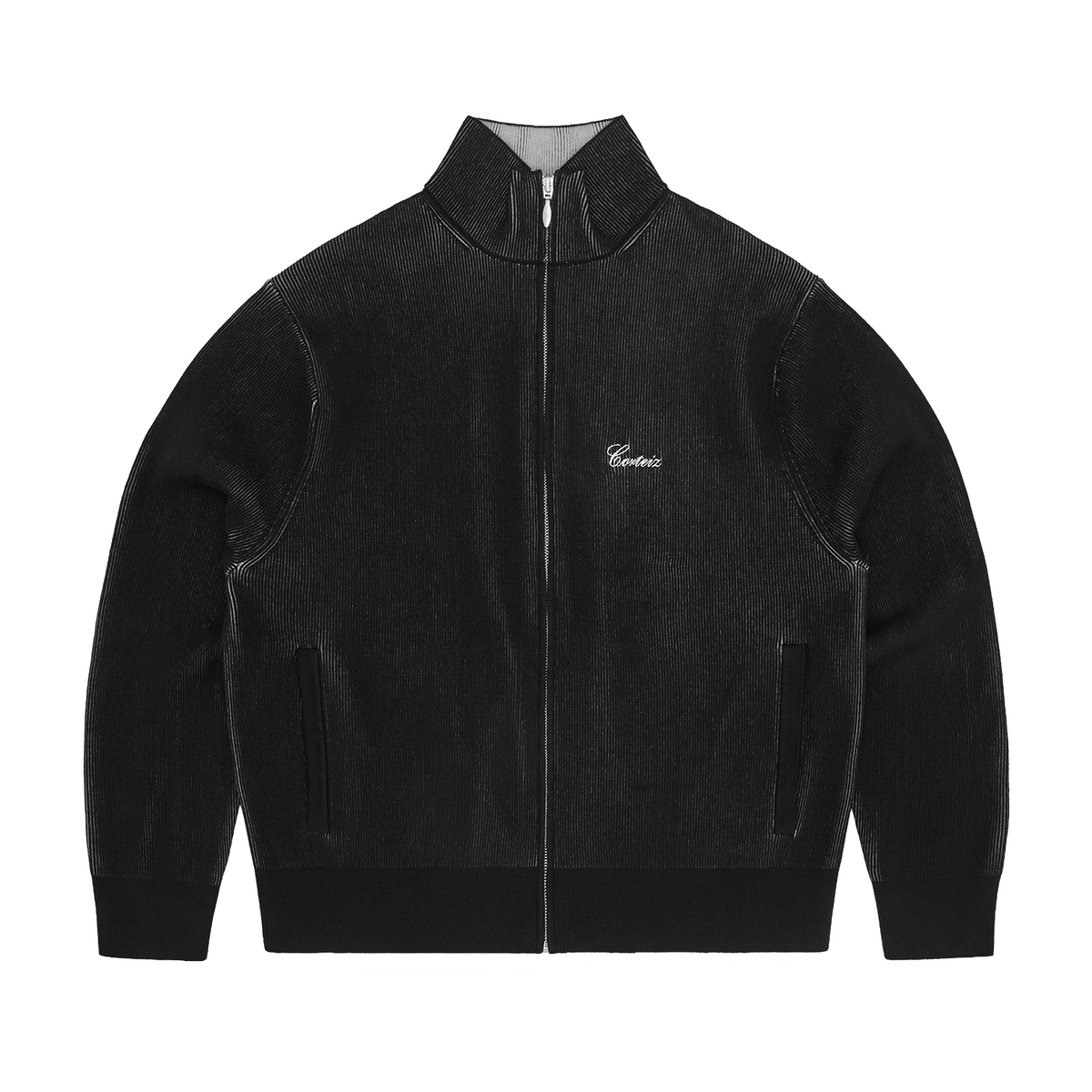 2 TONE RIBBED KNIT ZIP UP [BLACK]