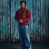 CROCHET APPLIQUE KNIT CREW [BURGUNDY]