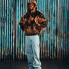 DIAMOND HOODED FUR JACKET [BROWN]