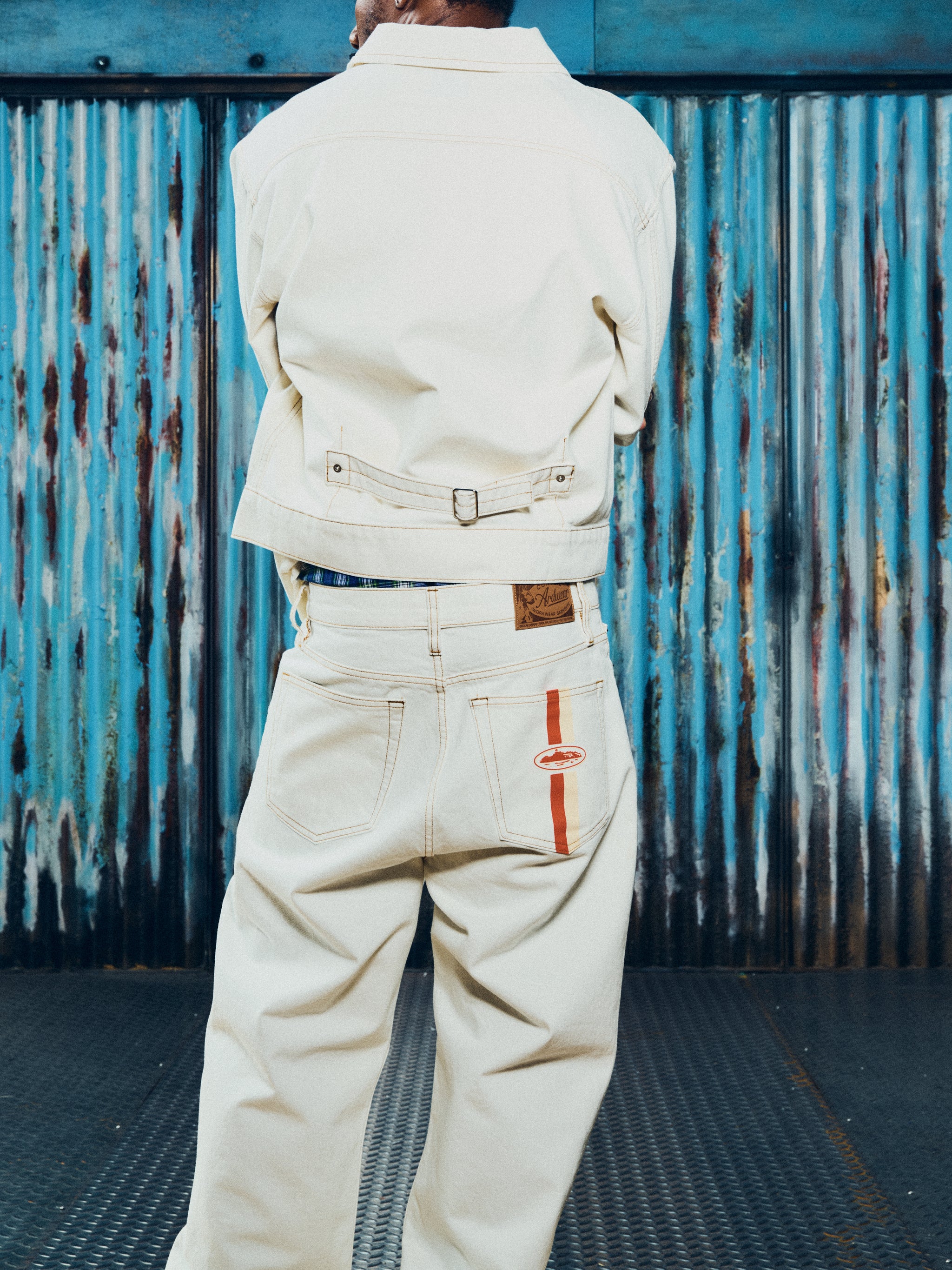 DUAL STRIPE BAGGY JEANS [OFF WHITE]