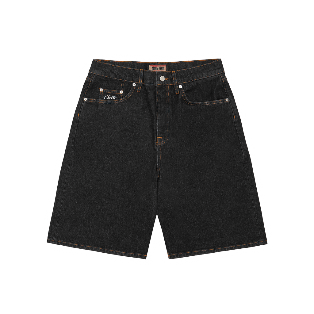 CREST CHAINSTITCH DENIM SHORT [WASHED BLACK]
