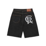 CREST CHAINSTITCH DENIM SHORT [WASHED BLACK]