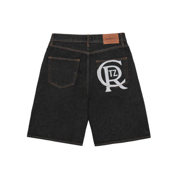 CREST CHAINSTITCH DENIM SHORT [WASHED BLACK]