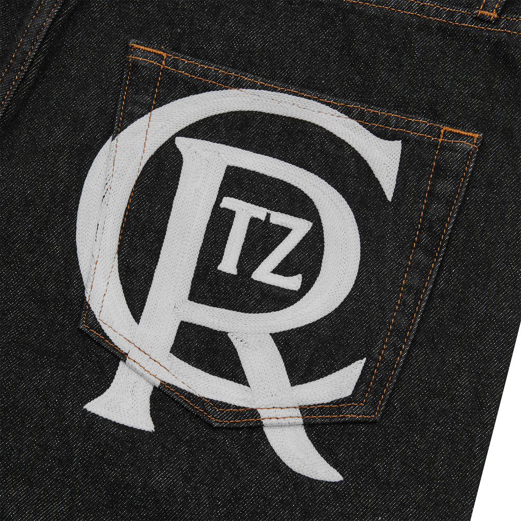 CREST CHAINSTITCH DENIM SHORT [WASHED BLACK]