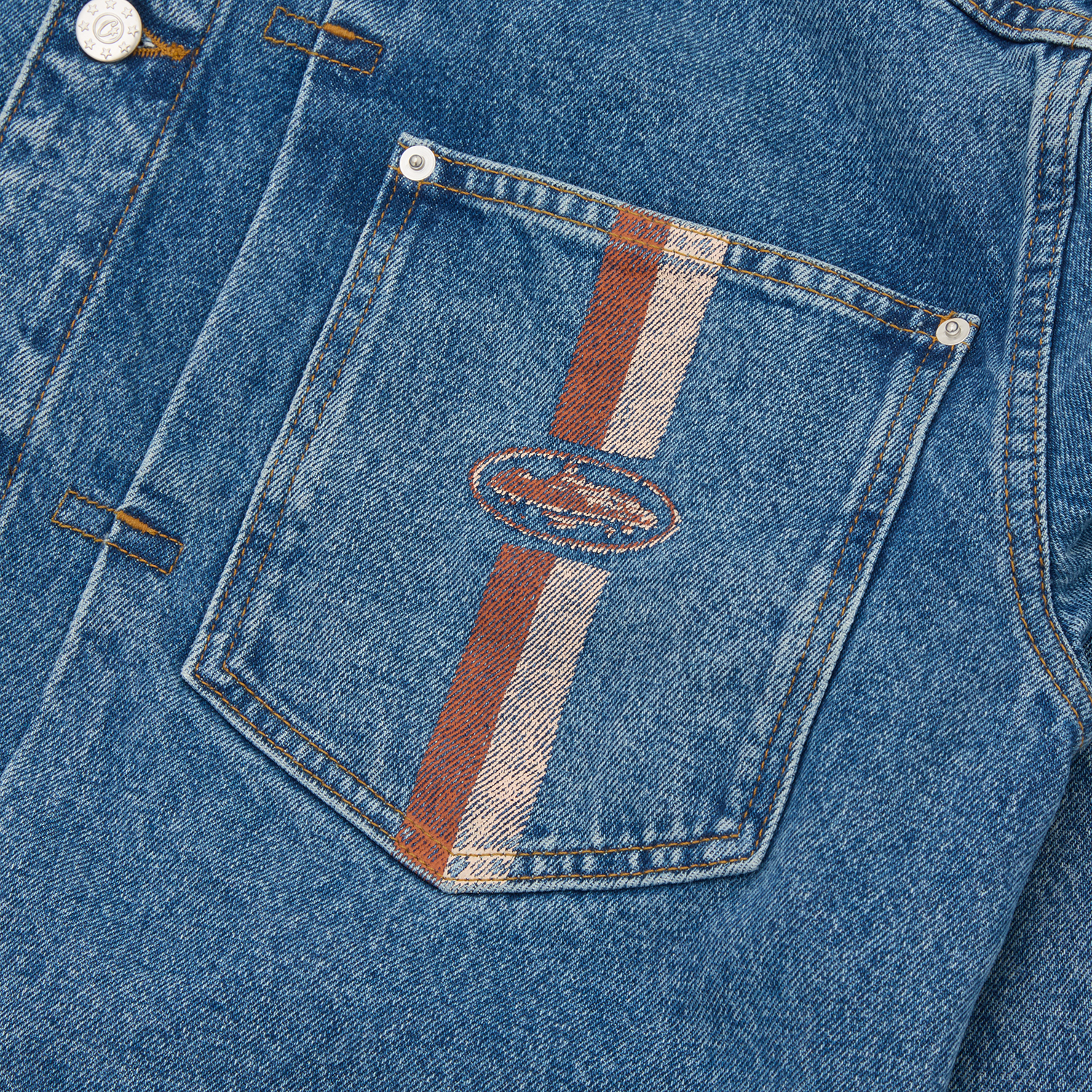 DUAL STRIPE DENIM JACKET [MIDWASH]