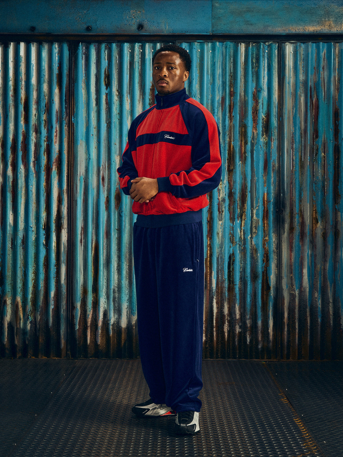 PISTA VELOUR TRACK JACKET [NAVY/RED]