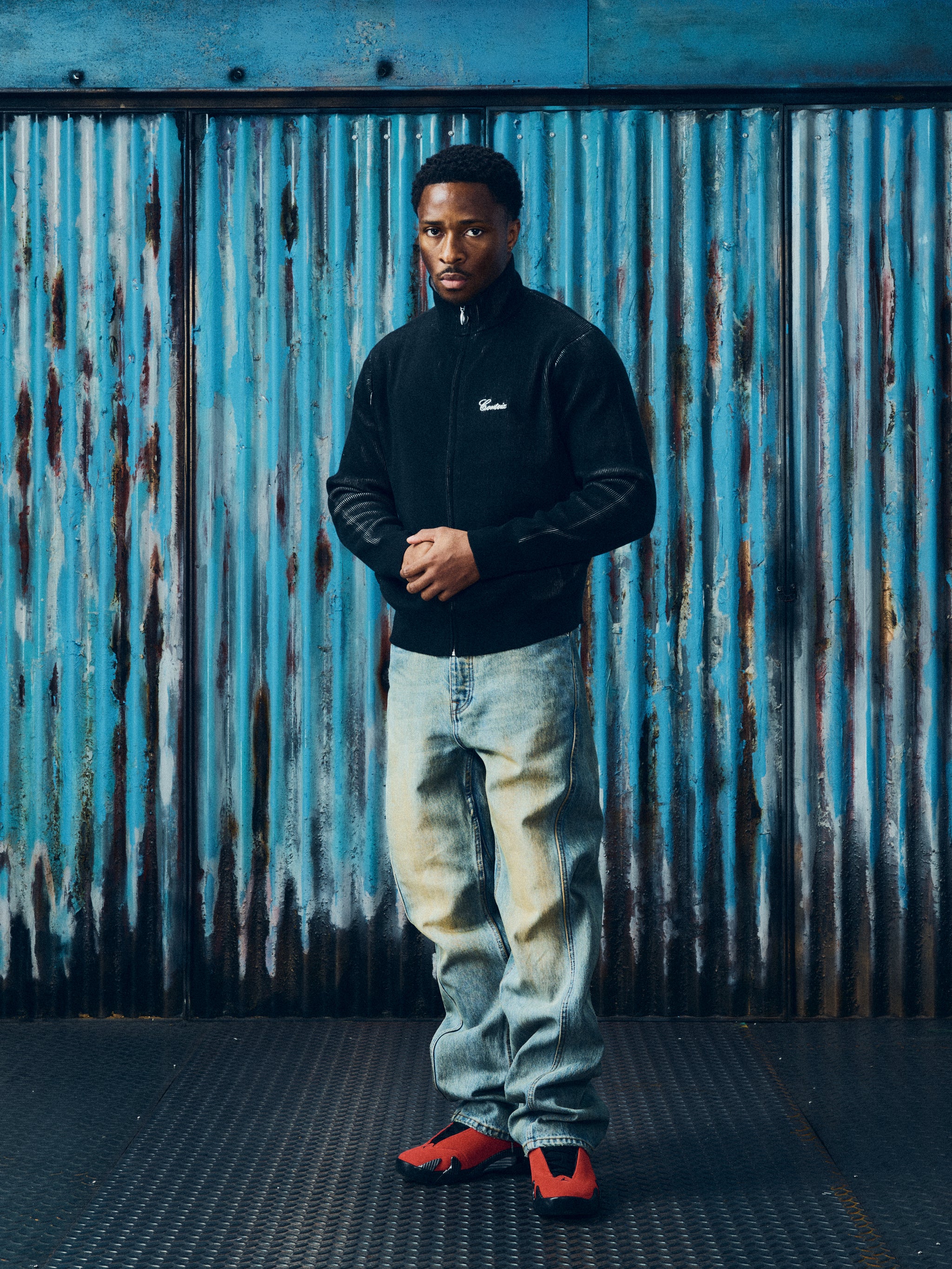 2 TONE RIBBED KNIT ZIP UP [BLACK]