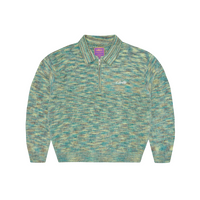 MIXED KNIT HALF ZIP [GREEN MELANGE]