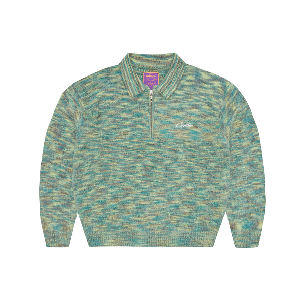 MIXED KNIT HALF ZIP [GREEN MELANGE]