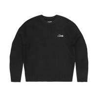 CROCHET APPLIQUE KNIT CREW [BLACK]