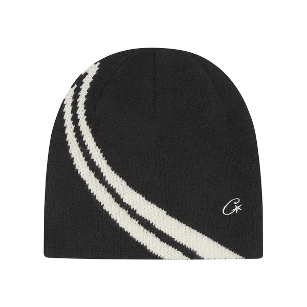 KNIT STRIPE BEANIE V2 [BLACK / CREAM]