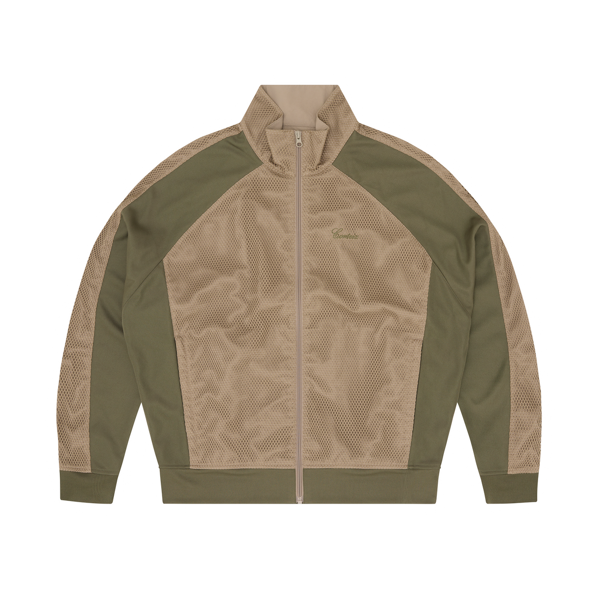 MESH PANEL TRICOT TRACK JACKET [TAN / OLIVE]