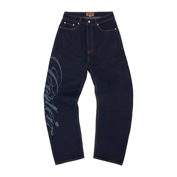 FRAYED DENIM BAGGY JEANS [INDIGO]